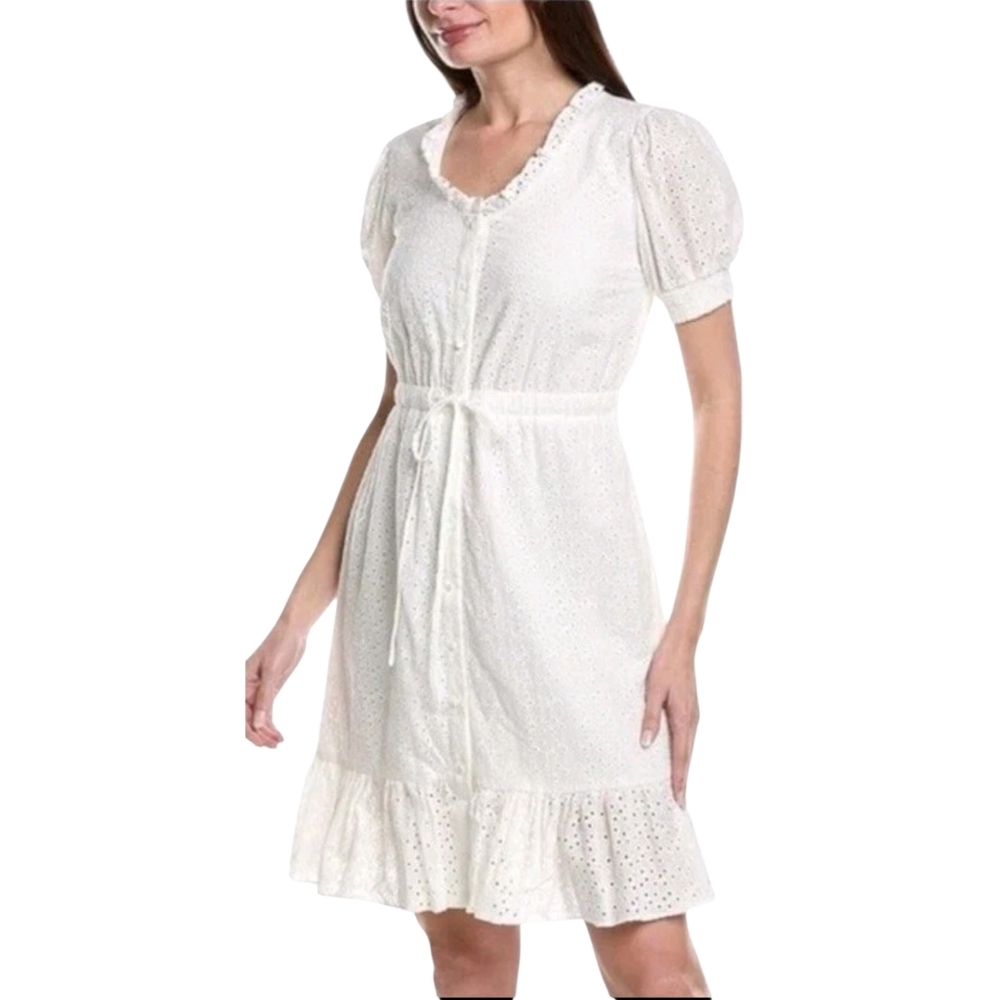 Nanette Lepore‎ White Eyelet Ruffled Cotton Dress Size 6